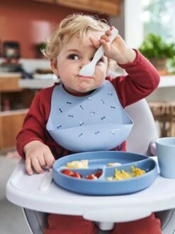 Bavoir Avec Récupérateur En Silicone Blanc Terrazzo - Vertbaudet -Petite Vie Soldes bavoir avec recuperateur en silicone 5