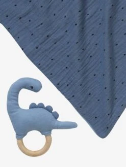 Doudou En Gaze De Coton + Hochet En Bois PETIT DINO Multicolore - Vertbaudet -Petite Vie Soldes doudou en gaze de coton hochet en bois petit dino 5