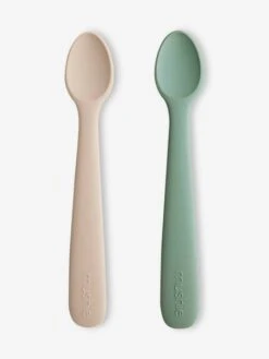 Lot De 2 Cuillères 1er âge MUSHIE En Silicone Beige + Vert - Mushie -Petite Vie Soldes lot de 2 cuilleres 1er age mushie en silicone 1