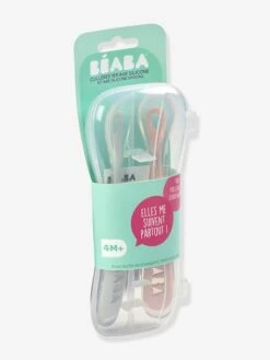 Lot De 2 Cuillères Ergonomiques D'apprentissage + Boîte De Transport BEABA Rose/gris - Beaba -Petite Vie Soldes lot de 2 cuilleres ergonomiques dapprentissage boite de transport beaba 2