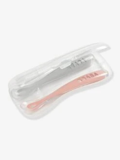 Lot De 2 Cuillères Ergonomiques D'apprentissage + Boîte De Transport BEABA Rose/gris - Beaba -Petite Vie Soldes lot de 2 cuilleres ergonomiques dapprentissage boite de transport beaba 3