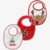 Lot De 3 Bavoirs Bébé Spécial Noël Capsule Famille Rouge/écru - Vertbaudet -Petite Vie Soldes lot de 3 bavoirs bebe special noel capsule famille