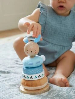 Pyramide à Empiler Tissu Et Bois FSC® Bleu - Vertbaudet -Petite Vie Soldes pyramide a empiler tissu et bois fsc 2