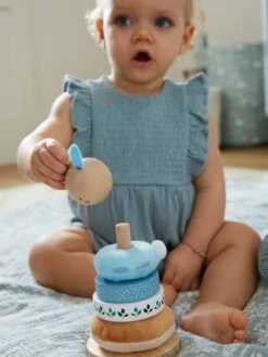 Pyramide à Empiler Tissu Et Bois FSC® Bleu - Vertbaudet -Petite Vie Soldes pyramide a empiler tissu et bois fsc 4