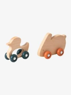 Set De 2 Animaux à Roulettes En Bois Et Silicone Orange - Vertbaudet -Petite Vie Soldes set de 2 animaux a roulettes en bois et silicone 1