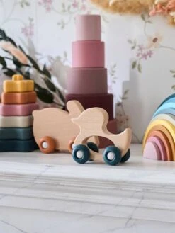Set De 2 Animaux à Roulettes En Bois Et Silicone Orange - Vertbaudet -Petite Vie Soldes set de 2 animaux a roulettes en bois et silicone 2
