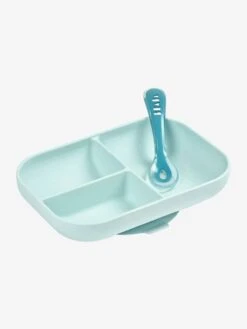 Set Vaisselle 2 Pièces Silicone BEABA Gris Clair - Beaba -Petite Vie Soldes set vaisselle 2 pieces silicone beaba 3